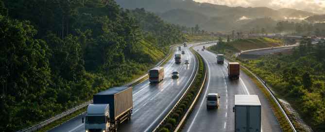Kenderaan perdagangan di Lebuhraya Pan Borneo Sarawak
